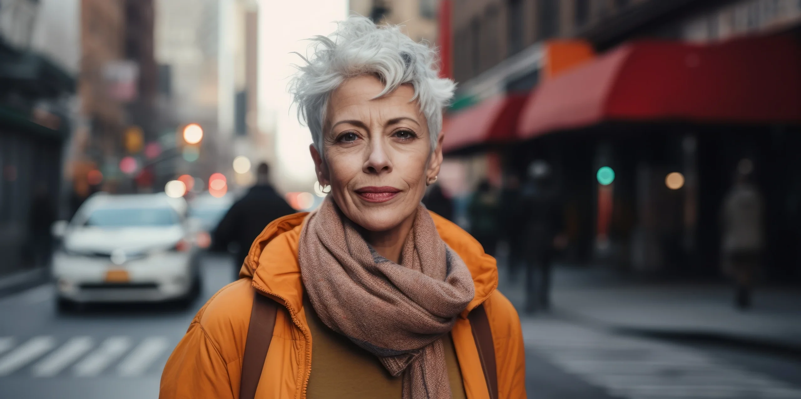 mature woman walking the city streets