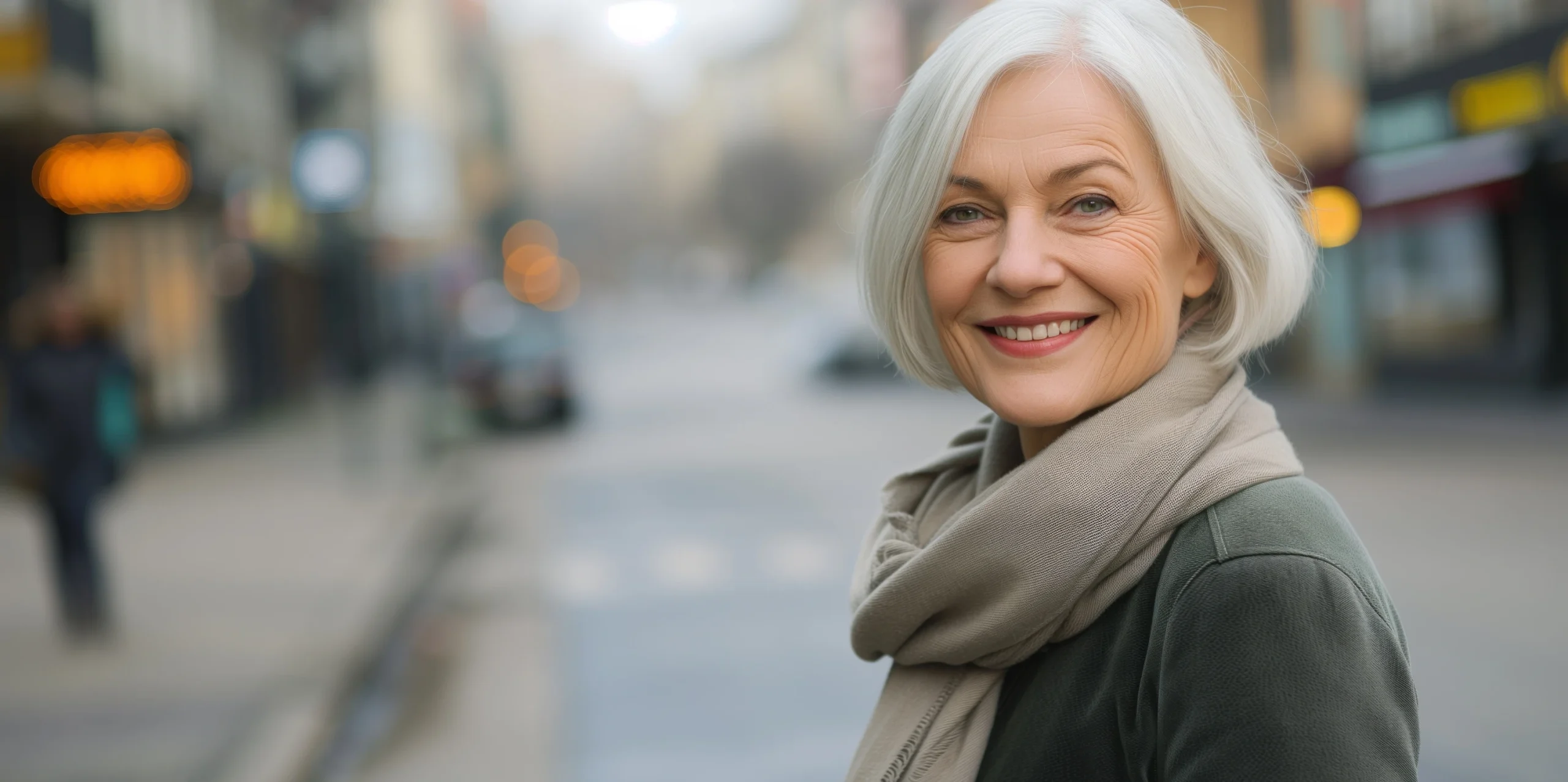 healthy senior woman walking in the city