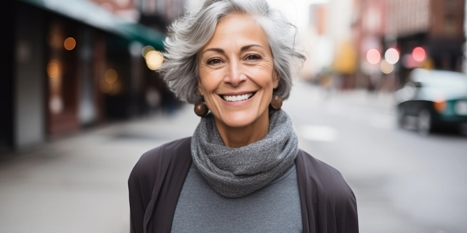 healthy senior woman walking in the city