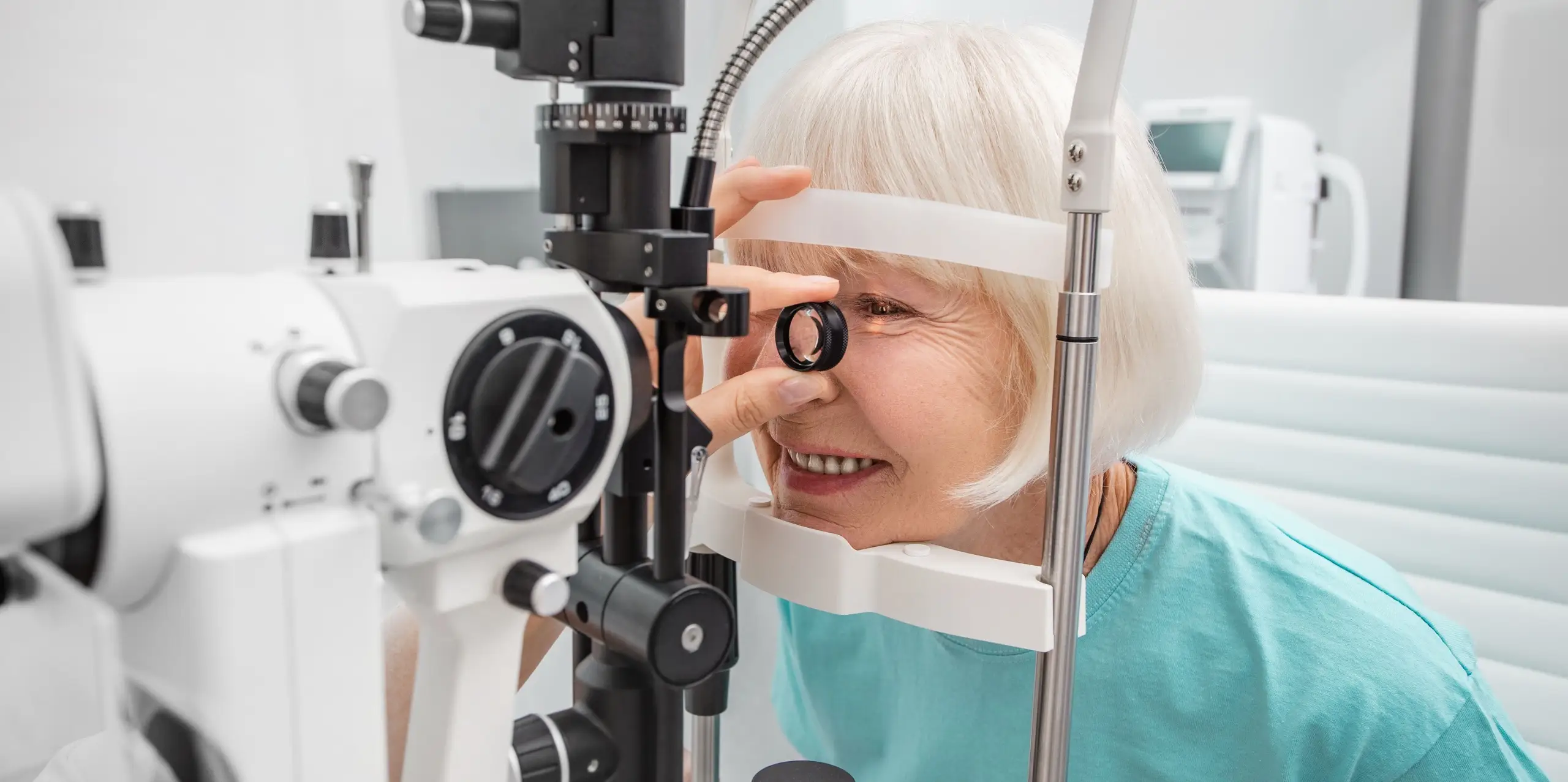 senior woman during an eye exam for cataracts