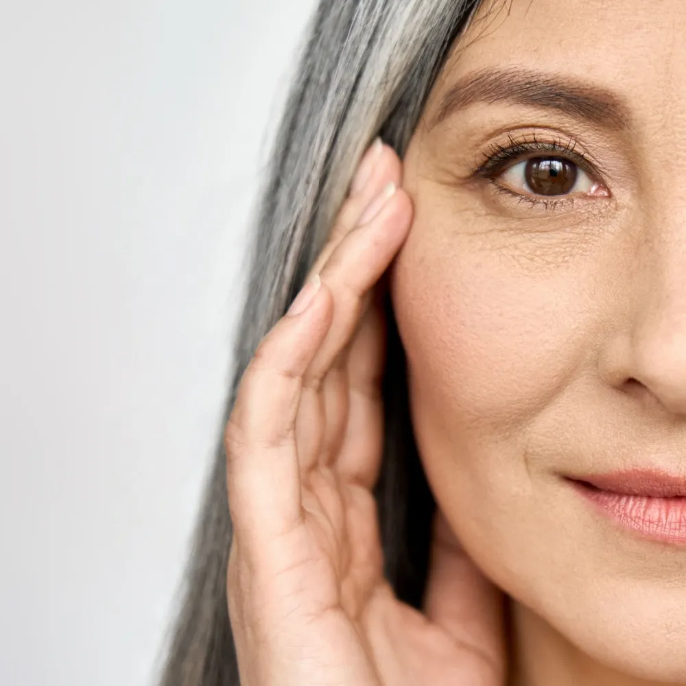 healthy mature woman close up eyes