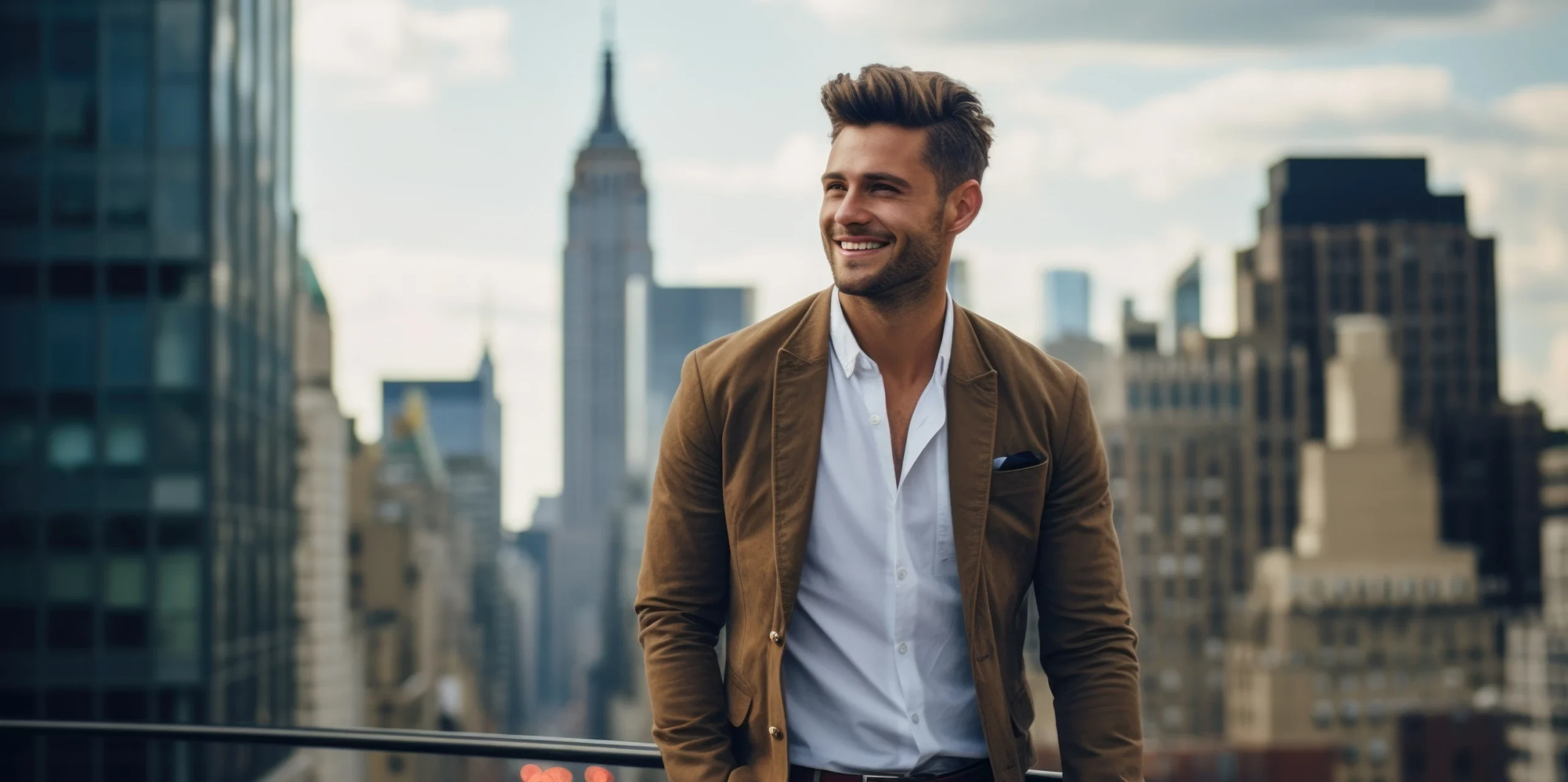 young healthy man walking in the city